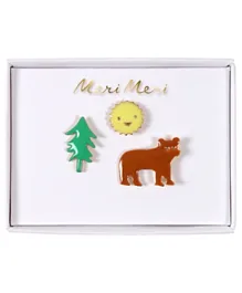 Meri Meri Bear, Sun And Tree Enamel Pins Pack of 3 - Multicolour