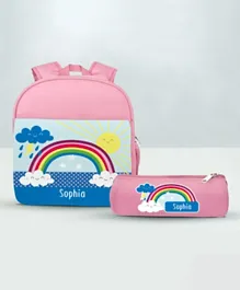 Essmak Rainbow Personalized Backpack and Pencil Pouch Pink - 11 Inches