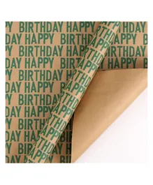 Generic Happy Birthday Text Kraft Wrapping Paper Green - 6 Pieces