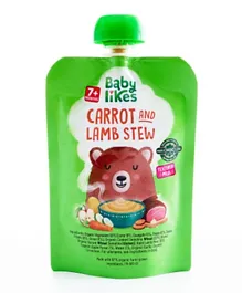 Baby Likes  Stage 2 Halal Baby Food Pouch Carrot & Lamb Stew Organic Baby Puree - 130g
