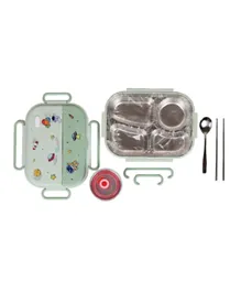 ليتل أنجيل - صندوق غداء ستيل ب4 خانات وطبق حساء للأطفال - أخضر