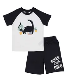 Urbasy Super Cool Dino T-Shirt with Shorts - White and Black