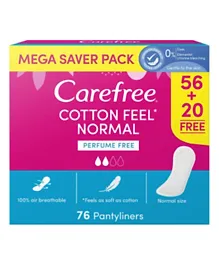 Carefree Cotton Feel Perfume Free Panty Liners Megapack - 76 Pieces
