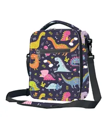 Snack Attack Dino Theme Insulated Lunch Bag With Side Mesh Pocket - Multicolor