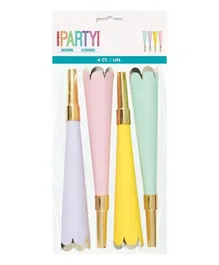 Unique Pastel and Gold Party Horns  Pack of 4 - Multicolor