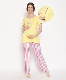Bella Mama Half Sleeves Maternity Night Suit - Yellow