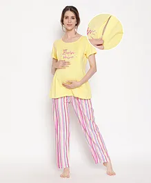 Bella Mama Half Sleeves Maternity Night Suit - Yellow