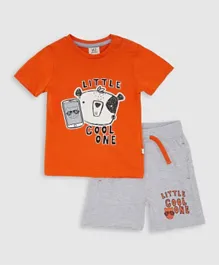 Victor and Jane Little Cool One Graphic T-Shirt & Shorts Set - Orange & Grey