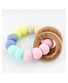 Desert Chomps Ringlet Classic Silicone & Wooden Rattle Teether - Rainbow