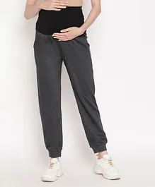 Bella Mama Full Length Maternity Joggers with Tummy Band - Grey