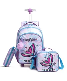 Eazy Kids Mermaid Trolley School Bag with Lunch Bag and Pencil Case Purple - 18 Inch