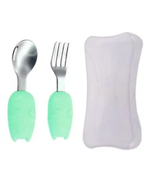 Brain Giggles Kitty Cutlery Set with Case - Green