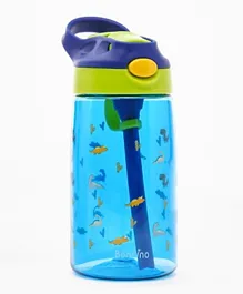 Bonfino Dinosaurs Tritan Water Bottle, BPA Free, Push Button Open, Leakproof, 480mL, 3 Years+ - Blue