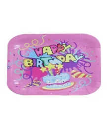 Italo Happy Birthday Party Disposable Square Plate Pink -  6 Pieces