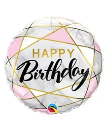 Qualatex Round Birthday Marble Rectangles Foil Balloon - 18 Inches