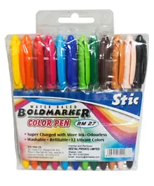 Stic Colour Pen Bold Marker Pack Of 12 - Multicolour