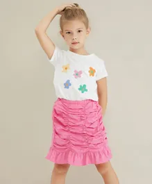 SAPS 2 Piece Top & Skirt Set - White and Pink