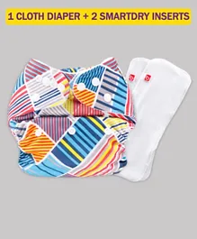 Babyhug Reusable Cloth Diaper Stipe Print With 2 SmartDry Inserts Free Size - Multicolor