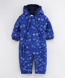 Babyhug Full Sleeves Hooded Romper - Blue