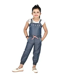 Flower Girl Embroidered Dungaree - Blue