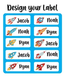 Twinkle Hands Personalized Waterproof Labels Rockets Theme - 30 Pieces
