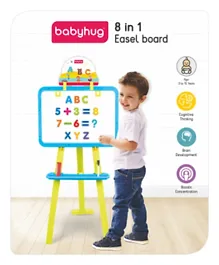 Babyhug 8 in 1 Multifunctional Easel Board for Kids - Double-Sided Painting & Drawing Stand, Blue & Green, Compact Storage