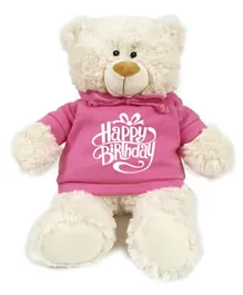 Caravaan Teddy with Happy Birthday Hoodie Pink & Cream - 38 cm