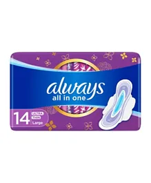Always All In One Ultra Thin Large Sanitary Pads With Wings - 14 Pads