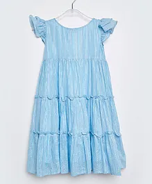 Amri Strip Frilled Frock - Light Blue