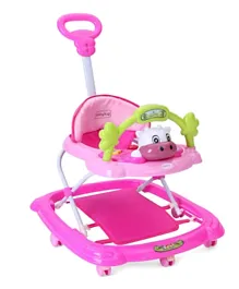 Babyhug Tiny Trotter Musical Walker With Parent Push Handle & 2 Level Height Adjustment - Pink