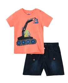 Smart Baby Dino T-Shirt & Bermuda Set - Peach