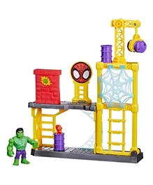 Marvel Spidey and His Amazing Friends Hulks Smash Yard Playset with Toppling Tower and Smash Wall