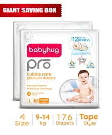 Babyhug Pro Bubble Care Premium Tape Style Diapers Giant Saving Box Size 4 - 176 Pieces