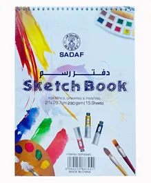 SADAF 230GSM Sketch Book - 15 White Sheets, Spiral-Bound, High-Quality Paper, Portable, for Artists 3 Years+