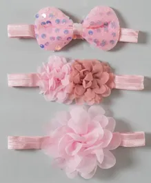 Babyhug Free Size with Bow and Flower Headbands Pack of 3 - Pink