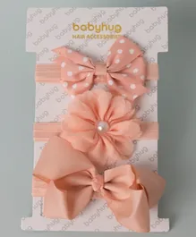 Babyhug Free Size with Bow and Flower Headbands Pack of 3 - Peach