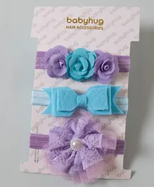 Babyhug Free Size with Bow and Flower Headbands Pack of 3 - Purple