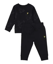 Lyle & Scott Tonal Logo Embroidered Long Sleeve T-Shirt and Joggers Set - Black