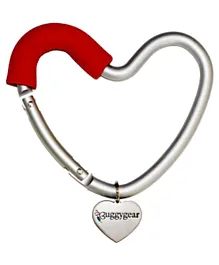Buggygear Heart Shaped Stroller Hook - Versatile Aluminum Bag Holder for Strollers and Shopping Carts, Foam Grip, Silver/Red, 0-24M