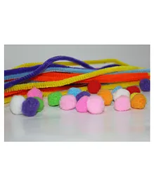 Craft Pompom & Pipe Cleaner/Plush Sticks - Multicolour