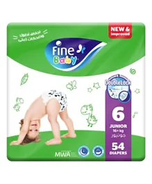 Fine Baby Junior Size 6 Diapers 54ct Double Lock Leak Barriers 16kg+ Stretch Waist Wetness Indicator