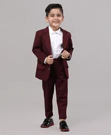 Babyhug Full Sleeves Solid Party Suit - Maroon White