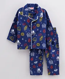 Babyhug Full Sleeves Pyjama Set Satellite Print - Blue