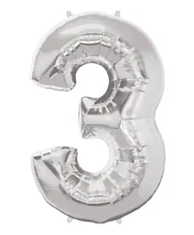 Qualatex Number 3 Balloon Silver - 34 Inches