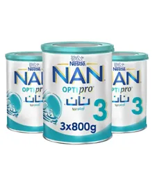 Nestlé NAN OPTIPRO Formula, Stage 3, Growing-Up Formula Based On Cow's Milk, 1-3 Years, Pack of 3 - 800g (Each)