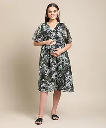 Bella Mama Half Sleeves Maternity Dress Floral Print - Green