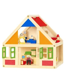 Viga Wooden Classic Dollhouse - Multicolor