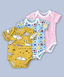 Babyqlo Printed Short Sleeve Onesies Pack of 3 - Multicolor