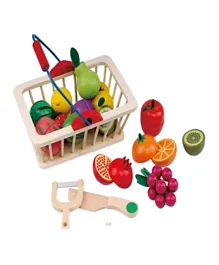 Little Angel Kids Wooden Toy Fruits & Vegetables In Basket Set - 16 Pieces