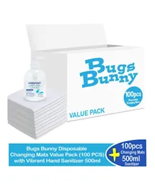 Bugs Bunny  Disposable Changing Mats Value Pack 100 Pieces +  Hand Sanitizer 500ml - Blue